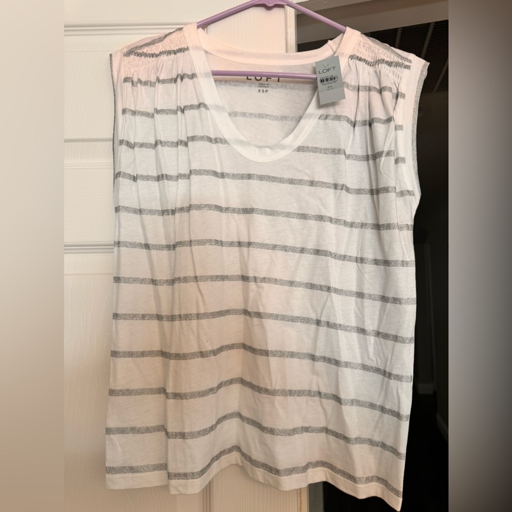 Loft muscle tee, white and silver, new with tags, size XS petite
